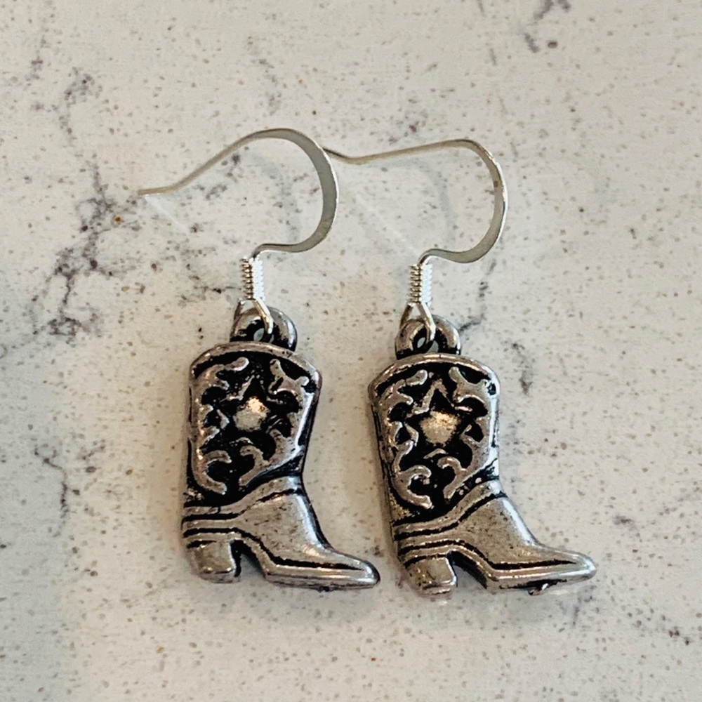 Silver Cowboy Boot Earrings